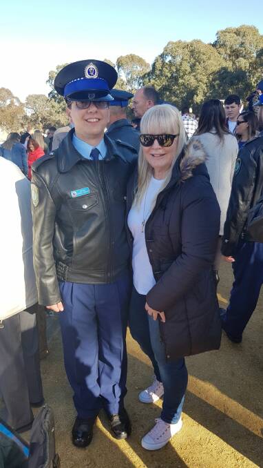DREAM JOB: Darian Convery with his mum Janelle Wilson at his graduation from the police academy. 