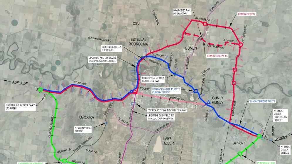 Wagga highway bypass options put forward in the Committee 4 Wagga's Master Transport Plan in 2015.
