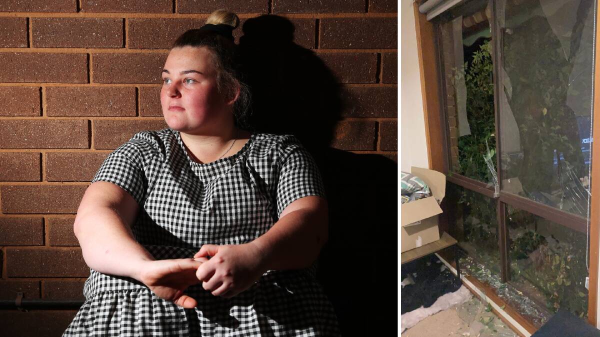 Monique Turner was sitting at home on Friday night when she heard a loud bang from the front after a firecracker smashed through the window. Pictures: Emma Hillier/supplied 