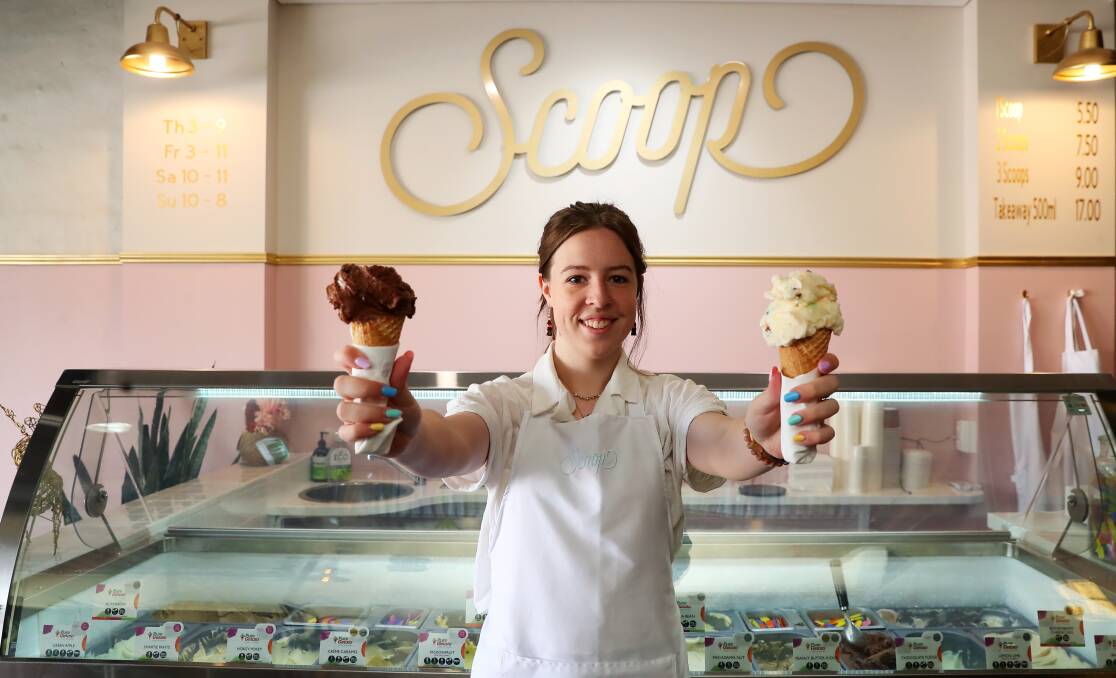 WHAT TO CHOOSE: Scoop employee, Matilda Gyles, is ready to help customers decide their flavour. Picture: Emma Hillier 