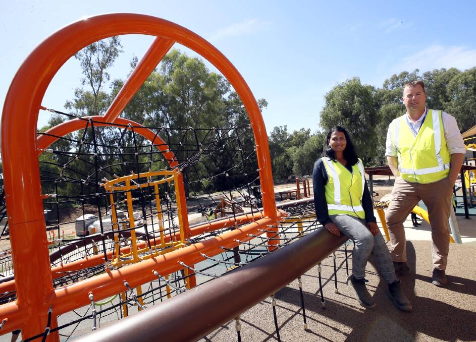 PLACE OF PRIDE: Wagga City Council's Ben Creighton and Srivalli Miah at the new Riverside playground. Picture: Les Smith
