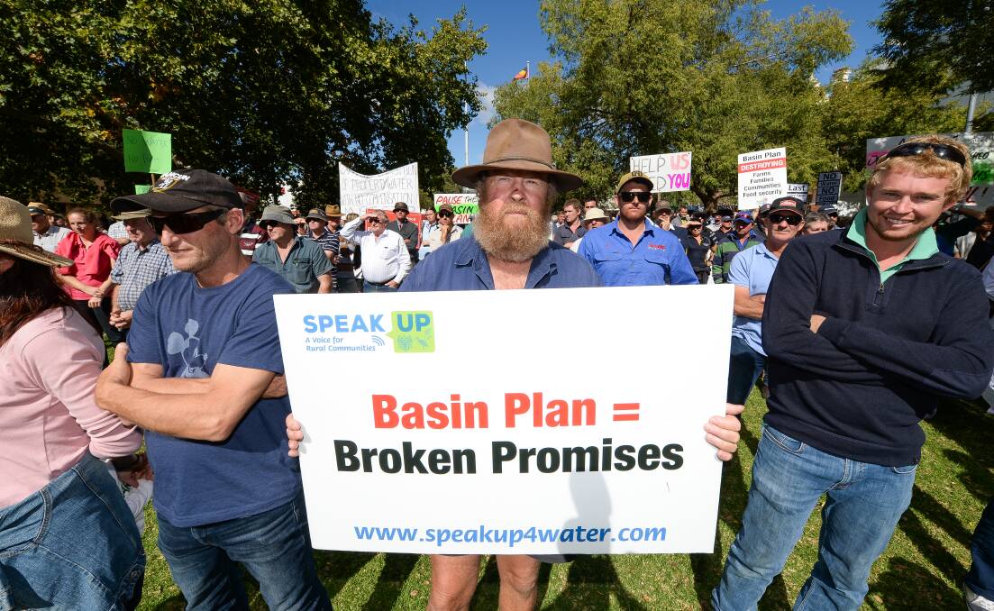 LIVELIHOODS AT STAKE: Farmers protest the Murray-Darling Basin Plan earlier in the year.