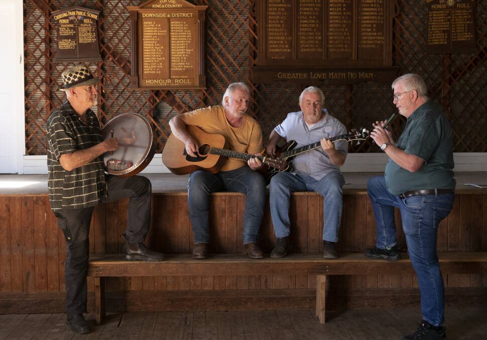 PLAY ON: Members of the Tin Shed Rattlers Wally Condon, Vaughan Logan, Phil Sheather and David Dunbar at Downside Hall. Picture: Madeline Begley