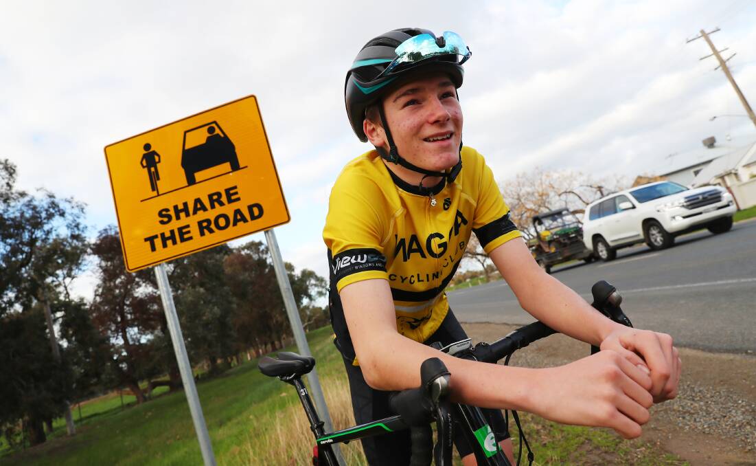 SAFE ON THE ROADS: Luke Nixon 14, has experienced a few near-misses while training and competing on the roads. Picture: Emma Hillier