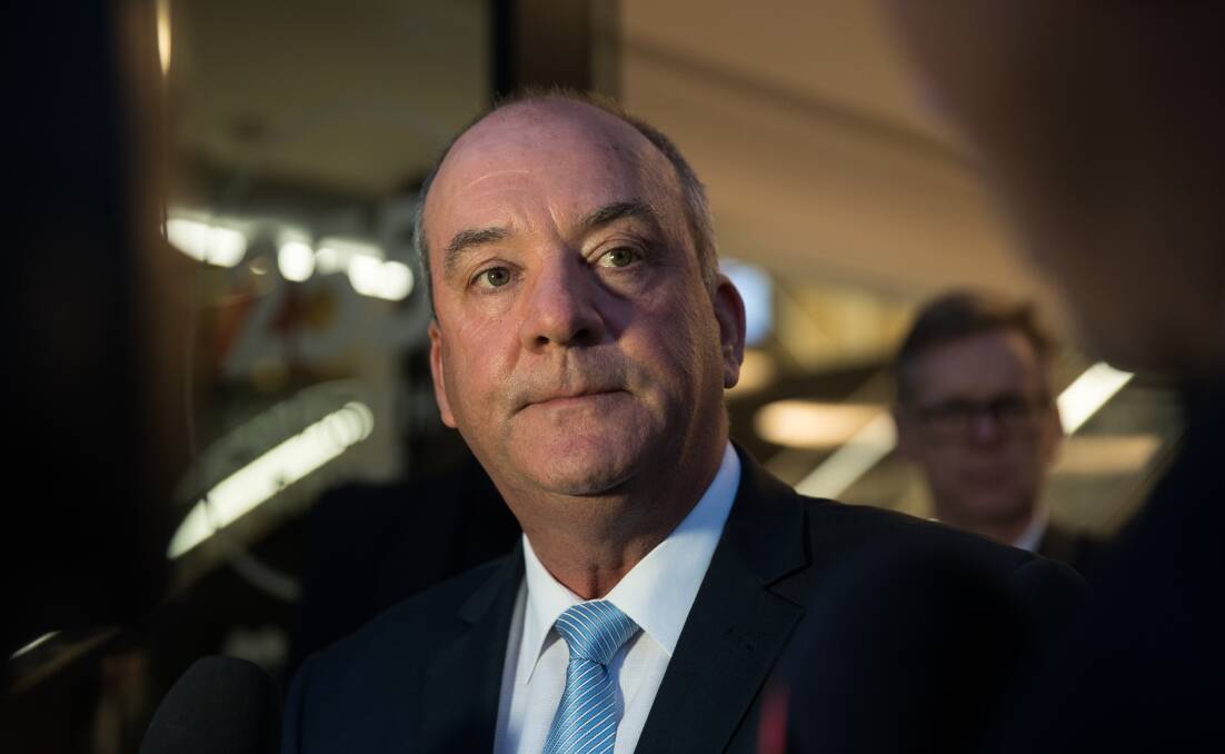 Daryl Maguire fronts the media after giving evidence at the ICAC inquiry in Sydney. Picture: Janie Barrett