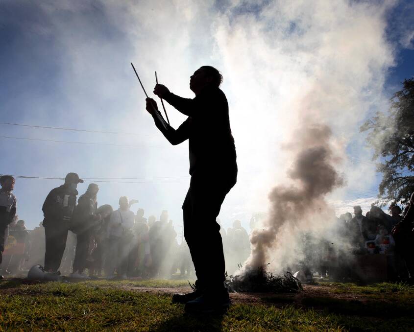 A smoking ceremony held at Wagga's Black Lives Matter rally. Picture: Les Smith