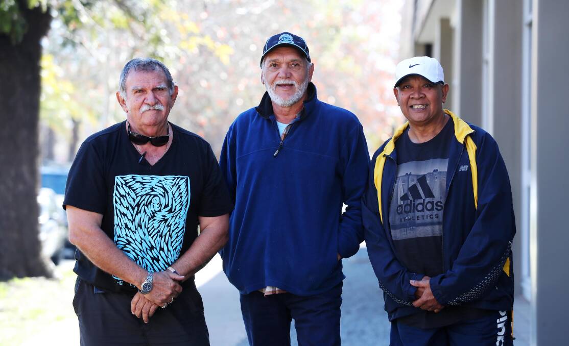 BIG TRIP: Former Lockhart players (from left) George Burri Butler, Norm Hagen and Dennis Lew Fatt arrived in Wagga on Friday, on their first visit back since playing in the Farrer League in 1976. Picture: Emma Hillier