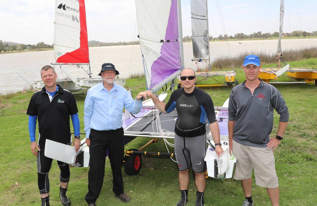 STRONG REPRESENTATION: Wagga sailors (from left) Martin Gregory, Garry Williams, Neil Waterman and Greg Williams, will be competing in the Paper Tiger nationals in South Australia later this week. Picture: Les Smith