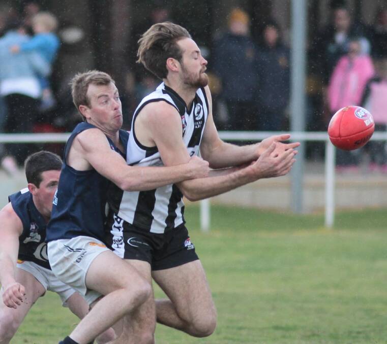 NEW HOME, NEW CHALLENGE: Luke Hillier playing for The Rock-Yerong Creek against the Blues back in 2016. He's looking forward to his first coaching assignment after moving to Coleambally.