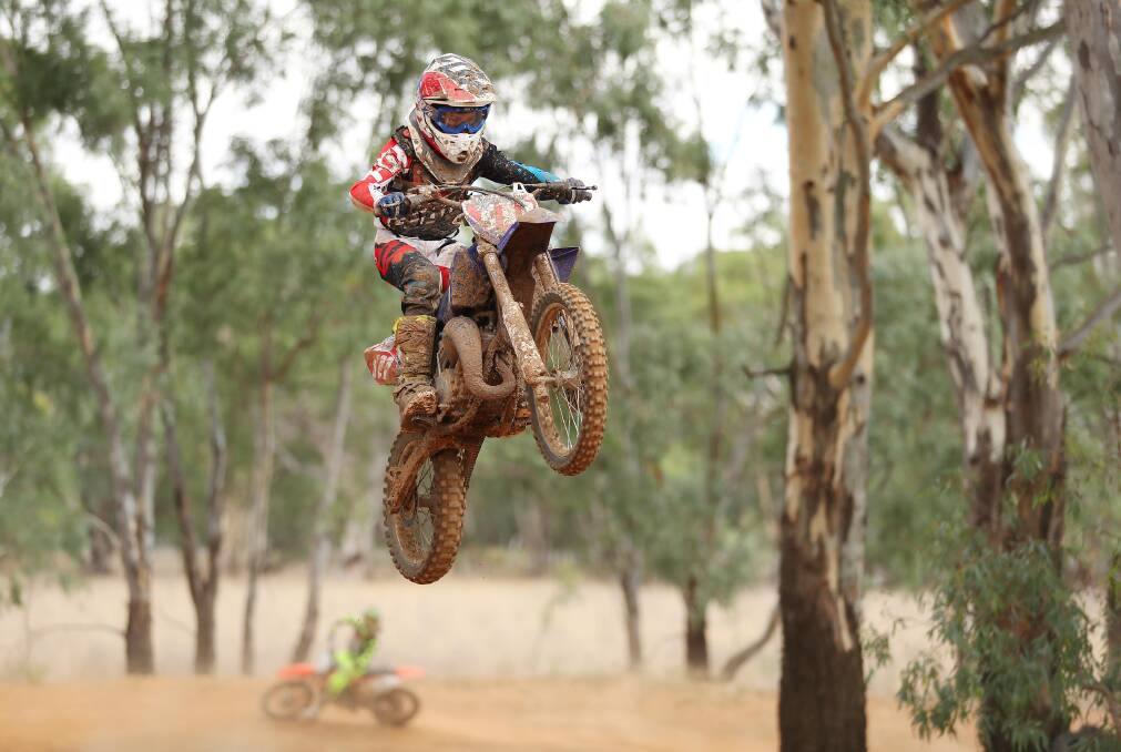 AIRBORNE: Griffith's Xavier Serafin in action at the Wagga Motorcycle Sports Club last year. 