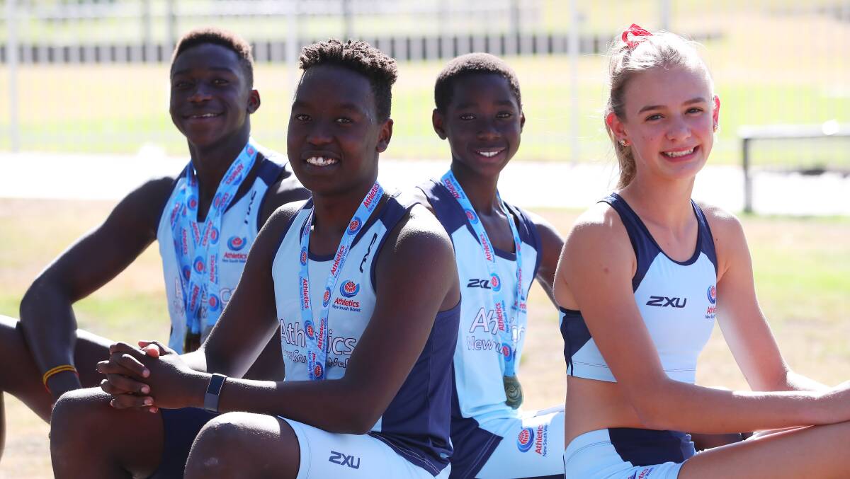 ON THEIR WAY: (from left) Gerard Okerenyang, Kippy Langat, Daniel Okerenyang and Charlotte Priest to represent NSW at Australian Juniors. Picture: Emma Hillier