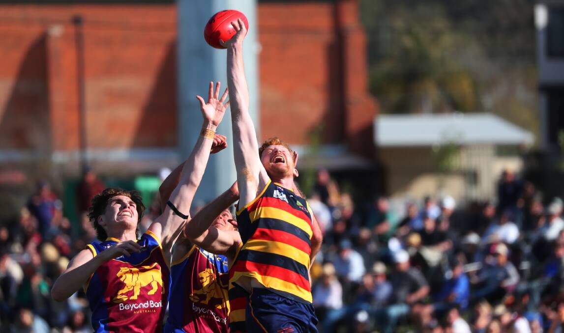 REACHING FOR THE SKY: Leeton-Whitton ruckman Mason Dryburgh in action for the Crows in a 2020 final. 