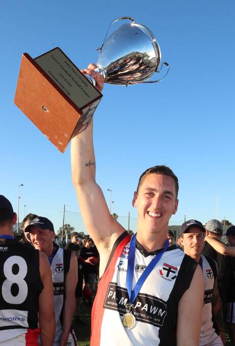 FIVE-STAR EFFORT: North Wagga's Troy Curtis celebrates a big day. Picture: Les Smith