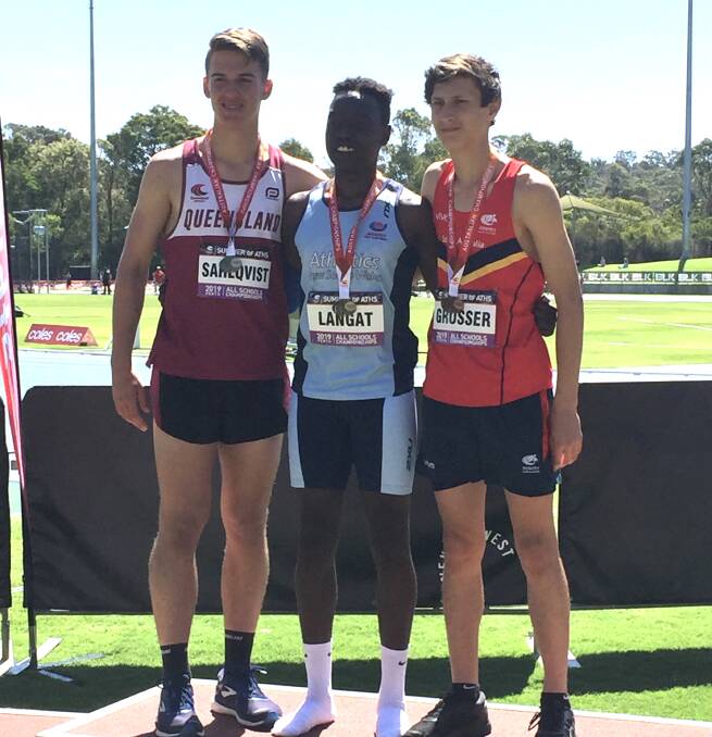 AUSTRALIAN CHAMPION: Wagga High School student Kippy Langat after the presentation with placegetters Jay Sahlqvist (Qld), left, and Jack Grosser (SA). 