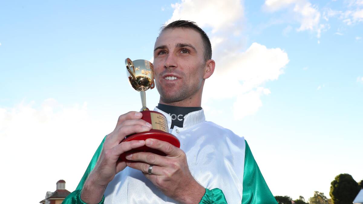 POPULAR WINNER: Jockey Tye Angland after winning the Wagga Gold Cup this year aboard Life Less Ordinary. The 'Wantabadgery Wonder' was rapt to claim his first hometown Cup. Picture: Les Smith