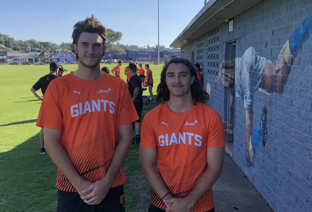 BIG YEAR: Jack Driscoll and Drew Beavan at GWS Giants academy training this week. Picture: Peter Doherty