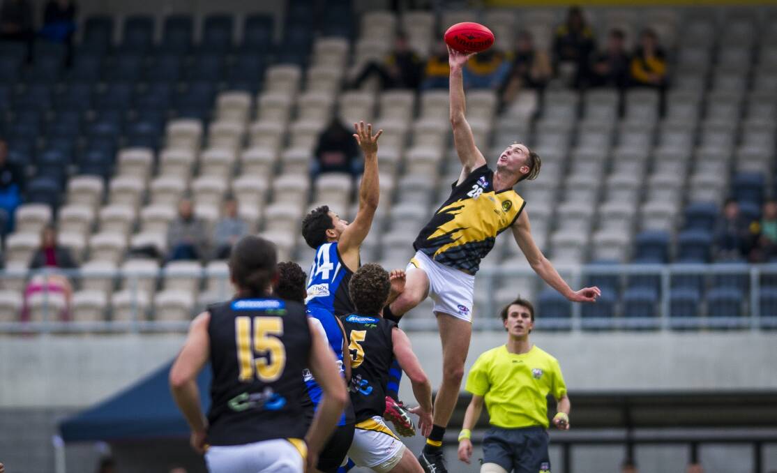 BIG EXPECTATIONS: New Temora ruckman Joseph Tegart playing for Queanbeyan Tigers in Canberra. Picture: The Canberra Times