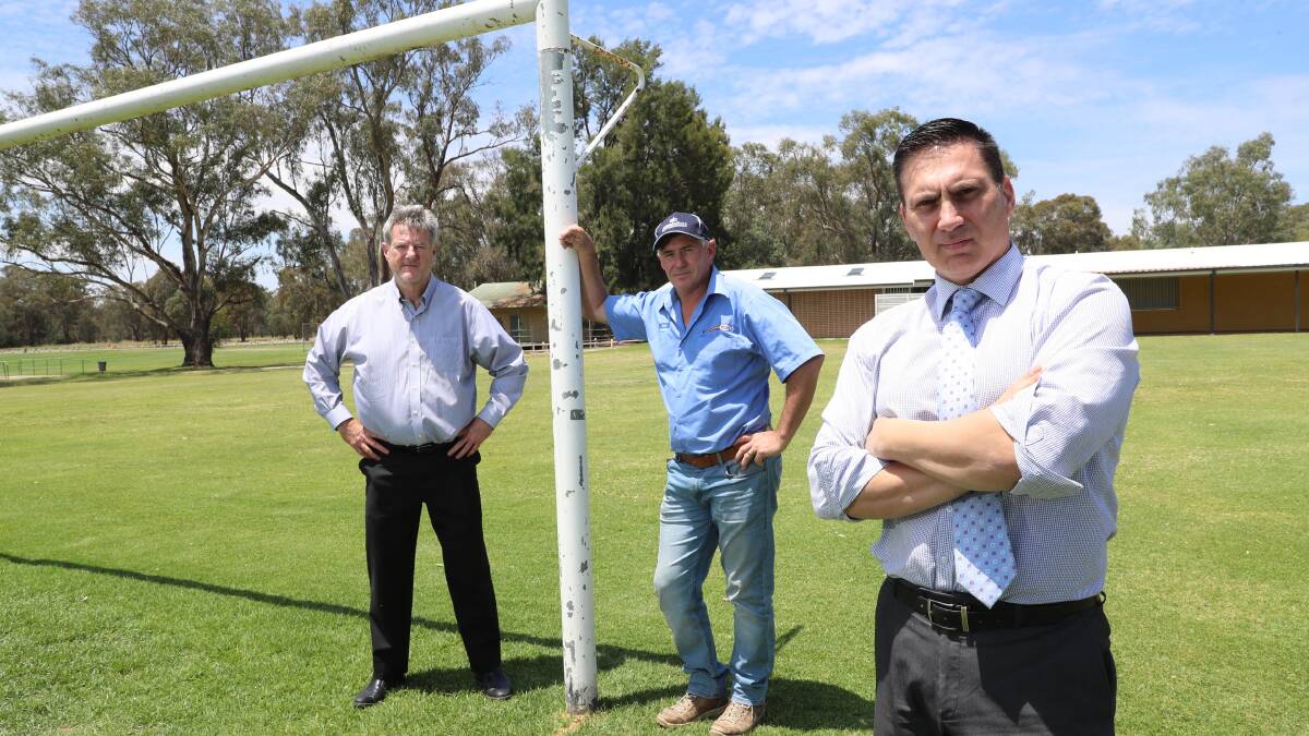 CAMPAIGN: Football Wagga president Tony Dobbin, director Tim Barter and operations manager David Merlino at Rawling Park in December. Picture: Les Smith