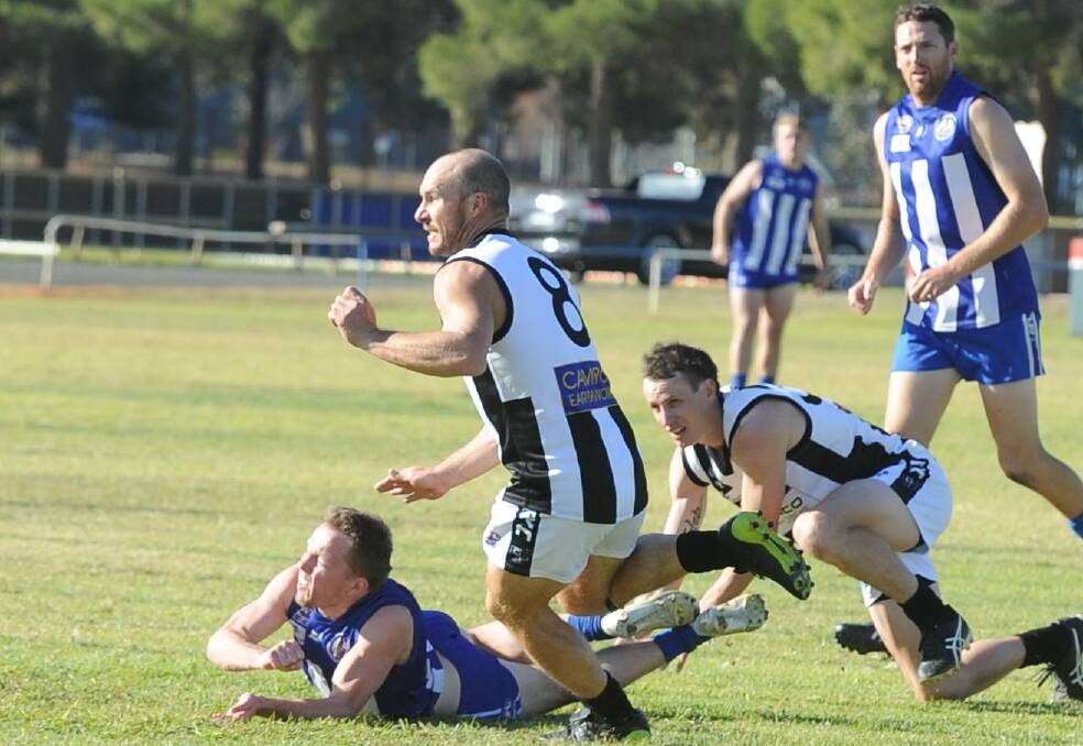 Aiken in his first game for the 'Pies, at Temora in 2018, when he played alongside Russell. Picture: Peter Doherty