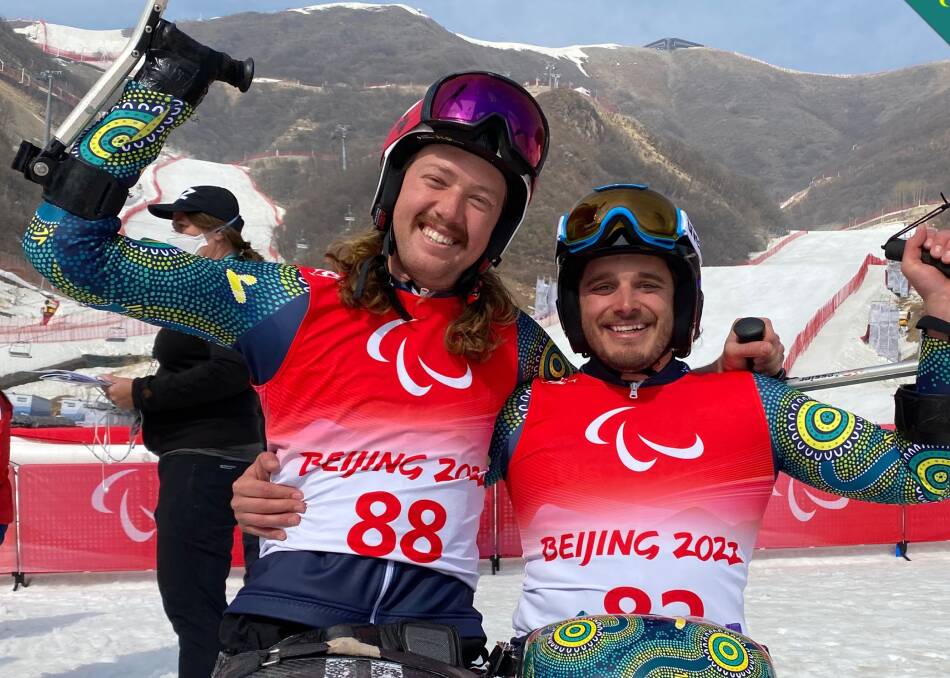 TEAMMATES: Josh Hanlon (left) and Sam Tait after their giant slalom efforts on Thursday. Picture: Paralympics Australia