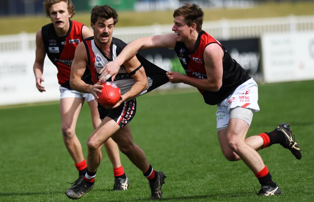 GREAT EXPECTATIONS: North Wagga midfielder Cayden Winter is coaching the Saints while Rhys Mooney is a bonus retention for Marrar and looms as an important figure in their side. 