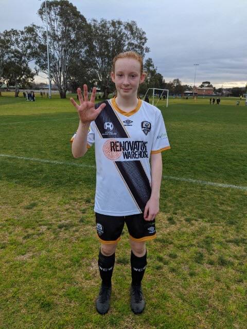 FIVE ON DEBUT: Wagga City Wanderers striker Tamara Cochrane scored all of her team's goals in the Under 15s' win against Canberra Croatia at Rawlings Park. 