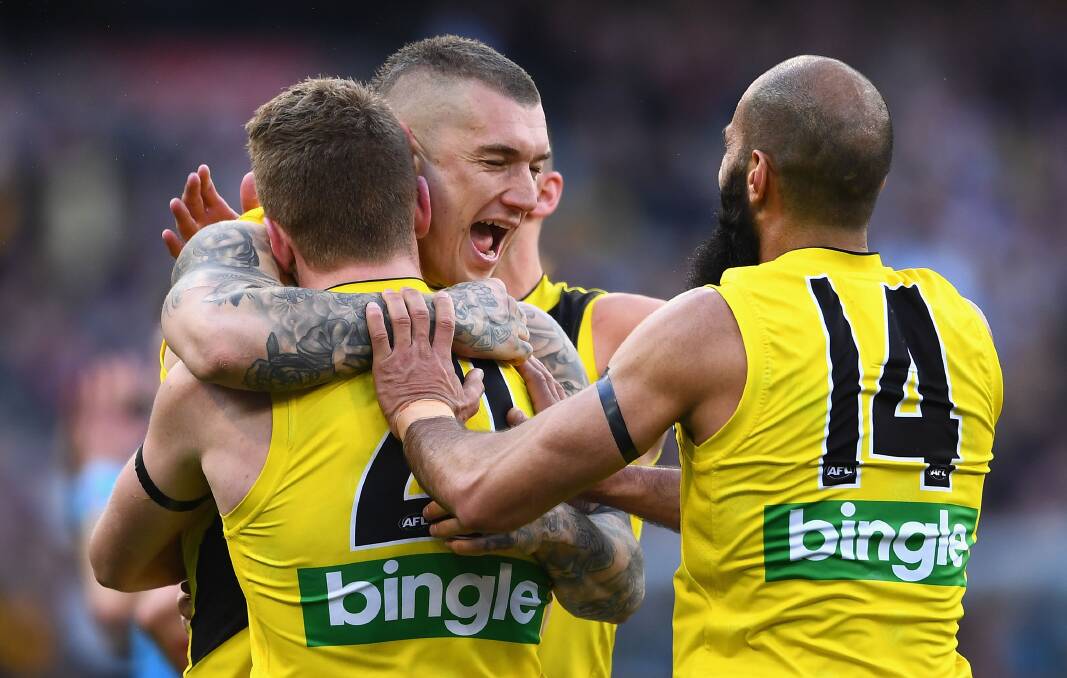 CELEBRATION: Richmond star Dustin Martin celebrates with Townsend. Picture: Getty Images