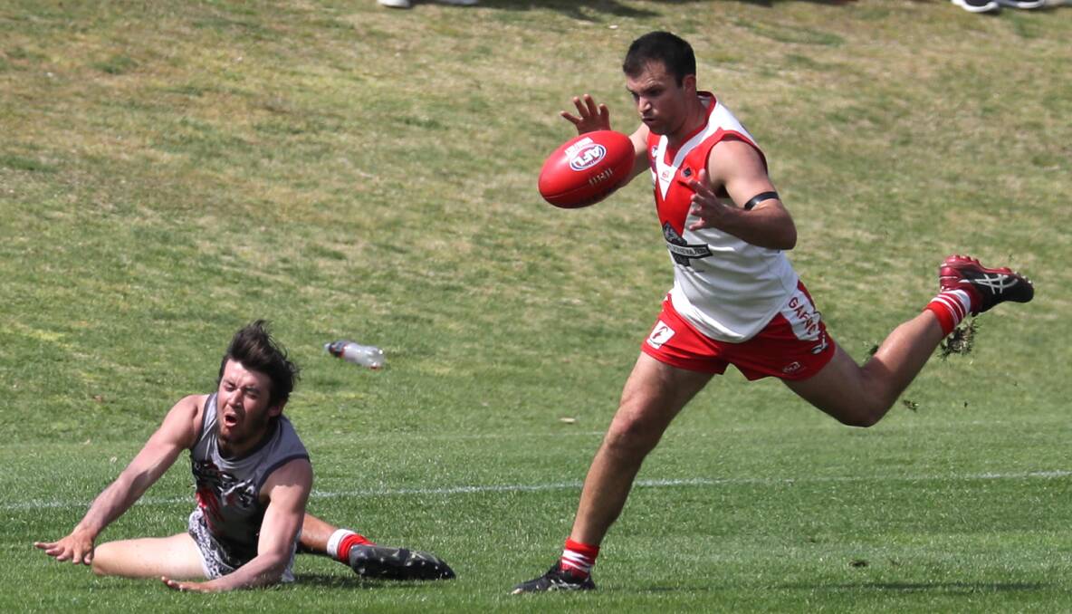 Griffith coach Dean Catanzariti in last year's grand final loss. Catanzariti will be playing seniors this weekend but hoping his seconds can kick off a winning double. Picture: Les Smith