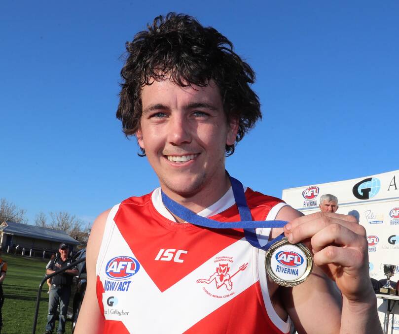 RON HUTCHINS MEDALLIST: Collingullie-Glenfield Park backman Dan Kennedy was named best on ground in the Demons' win. Picture: Les Smith