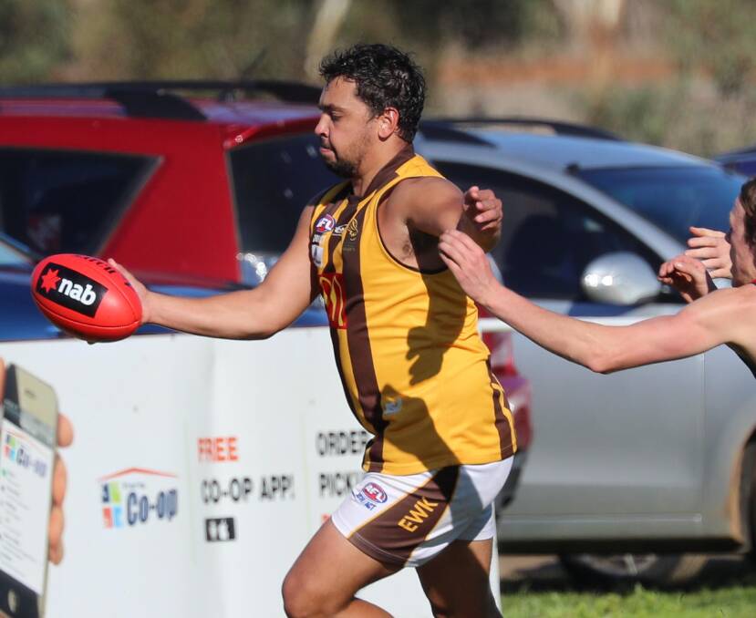 IMPORTANT: East Wagga-Kooringal's Chris Gordon kicked two goals in another strong performance for the Hawks. 
