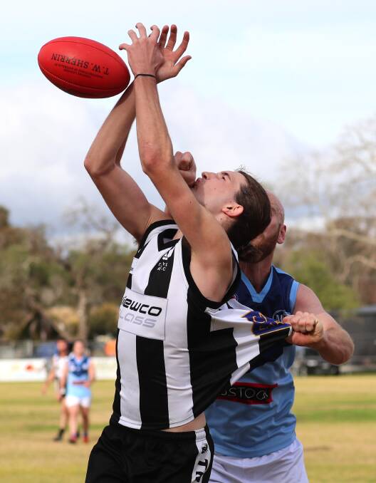 Teenage ruckman Jack Driscoll in action for The Rock-Yerong Creek against Barellan in the 2019 Farrer League season.