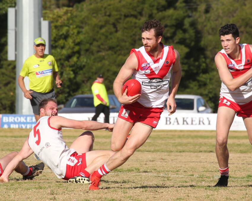 X FACTOR: Former Griffith midfielder Heath Northey playing for the Swans in the Riverina League in 2019. Picture: The Area News