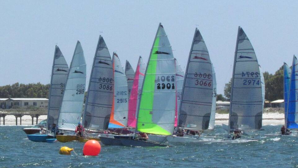 Greg Williams' Shadow Boxing, with sail number 3086, in the fleet at Arno Bay. Picture courtesy: Australian Paper Tiger National Championships