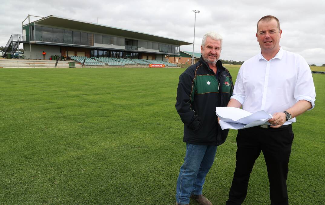 MORE IMPROVEMENTS: Wagga Rugby League chairman Warren Barclay (left) and Wagga Council's Strategic Asset Planner (Parks & Recreation), Ben Creighton, at Equex on Friday. Picture: Emma Hillier