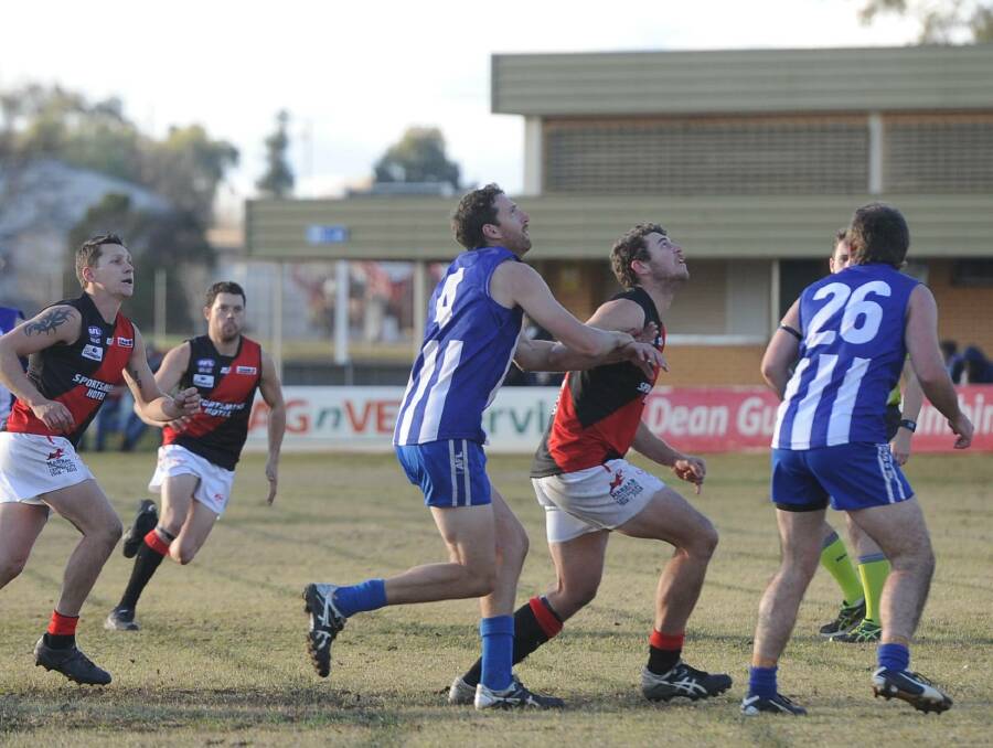 Marrar's Nick Molkentin rucked all day and was the Bombers' best along with captain Jackson Moye (left). 