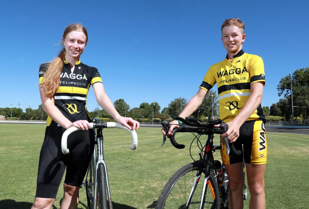 ALL SET: Cyclists Amy Combs, 16, and Titus Madeley, 14, are ready for Sunday's Butch Menz Memorial race at Collingullie. Picture: Les Smith