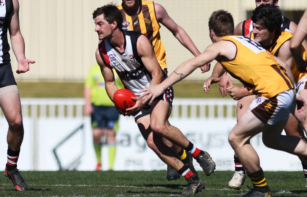 ON THE BALL: Cayden Winter in finals action against East Wagga-Kooringal in 2019.