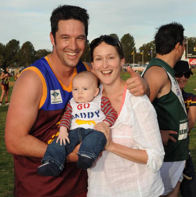 FAIRYTALE FINISH: Christin Macri with wife Rachel and son Boston after the 2009 premiership with GGGM. 