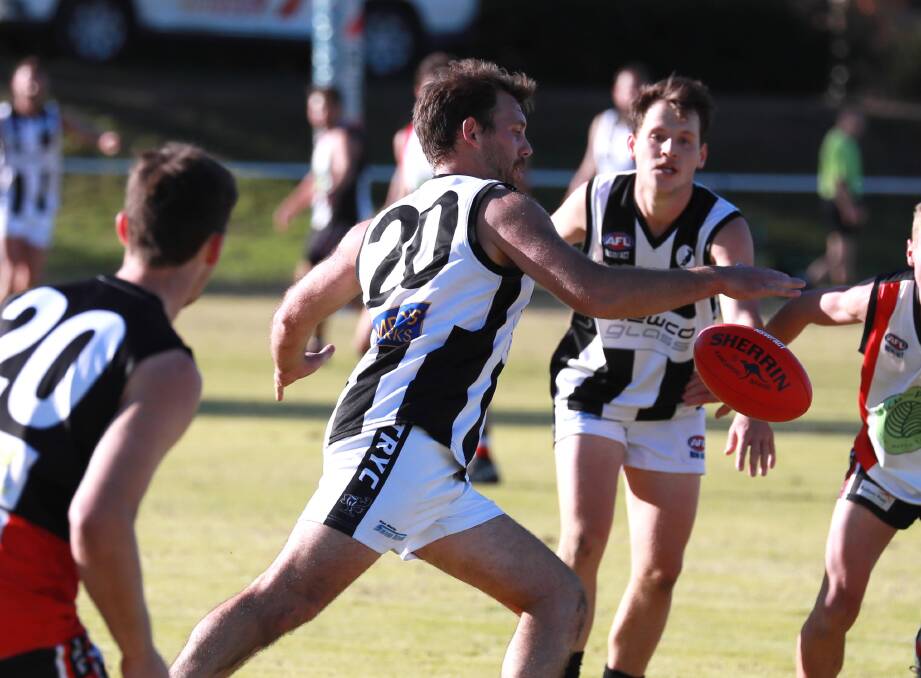 INJURED: The Rock-Yerong Creek captain Mitch Stephenson goes out for the Magpies' home game against Temora, after picking up an injury in last week's loss to North Wagga. Co-coach Heath Russell comes in. Picture: Les Smith