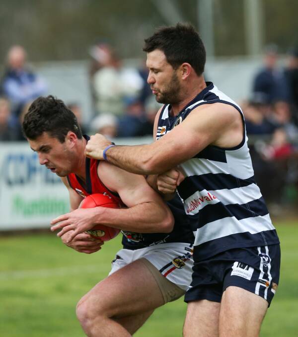 Flagg playing for Wodonga Raiders against Yarrawonga. He was third in Raiders' best-and-fairest last season. 