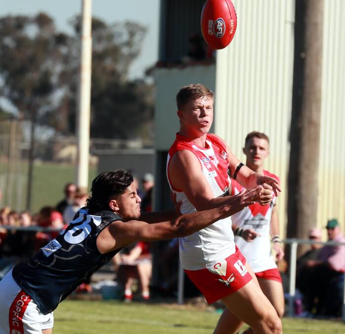 Former Griffith Swan Riley Irvin had a big impact in his first game for Barellan.