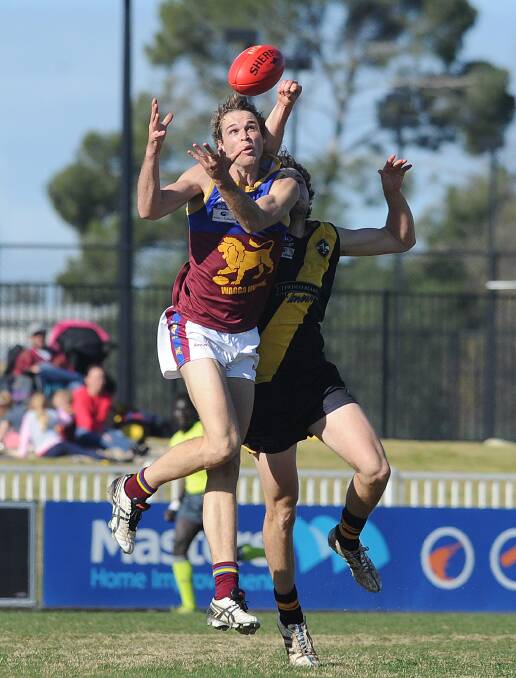 In a contest with Wagga Tigers' Harvey Daniher at Robertson Oval