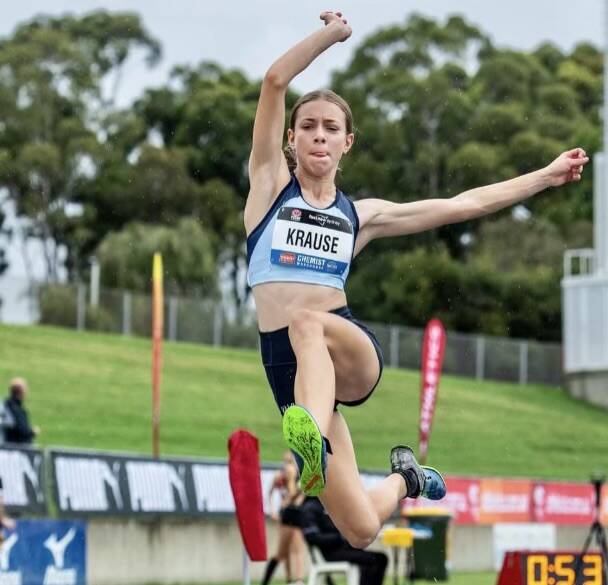 AIRBORNE: Temora's Grace Krause jumps at the Australian Track and Field Athletics Championships in Sydney last week.