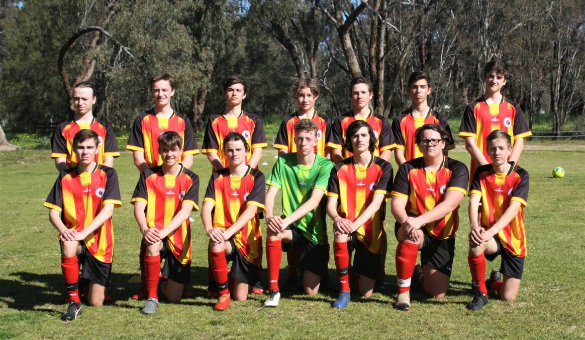 UNBEATEN: The South Wagga Phoenix team after Saturday's strong win against Lake Albert Black in Football Wagga's under 15-16 competition.