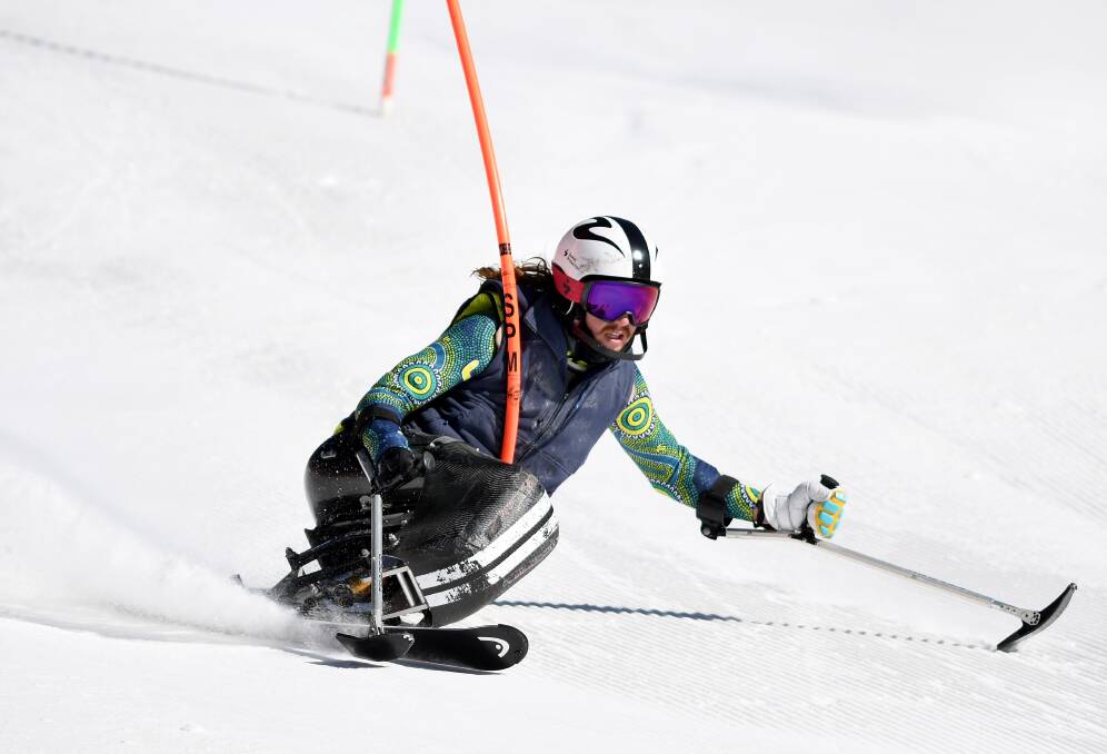 FLYING: Weethalle's alpine skier Josh Hanlon rockets down the training course in Beijing on the weekend in preparation for his Paralympic Games debut. Picture: Paralympics Australia