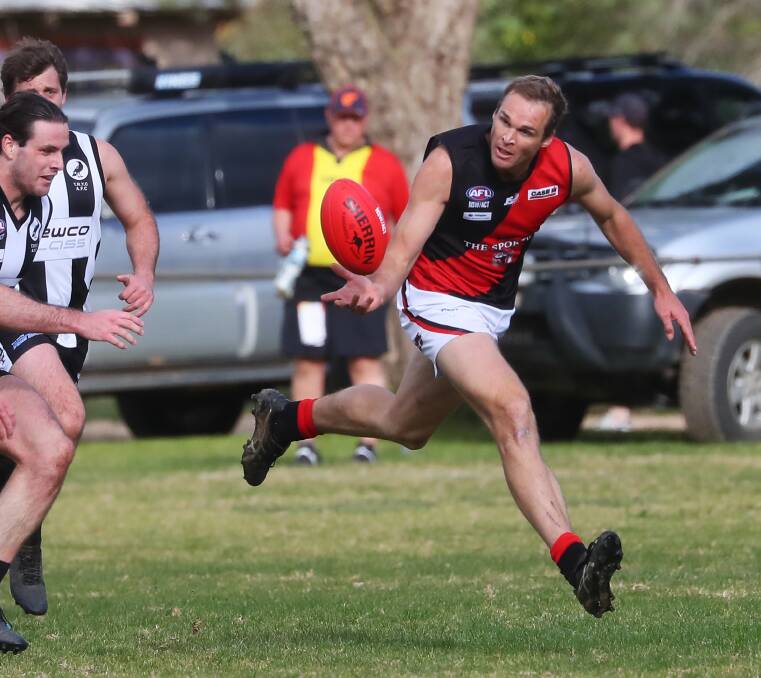 PLANS UNCERTAIN: Marrar forward James Lawton in action at The Rock last season on his way to an eight goal haul. He finished the season with 78 goals in 14 games for the Bombers.