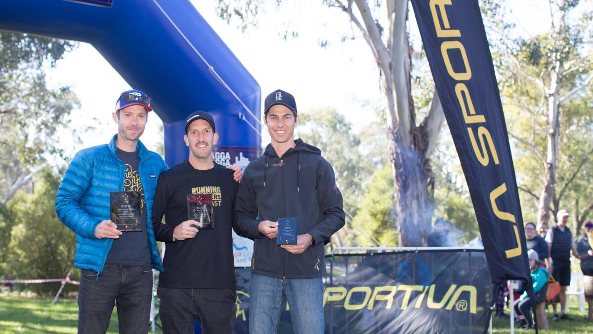PODIUM FINISH: Men's winner Andrew McConnell (left) with runner-up Scott Richmond and third placegetter Rick Storrier. 