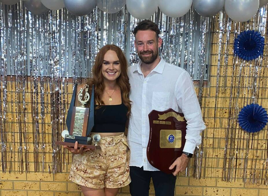 DOUBLE CELEBRATION: Maddie Hillier and husband Luke took out Coleambally's A Grade netball and first grade football best-and-fairest awards on Saturday night.