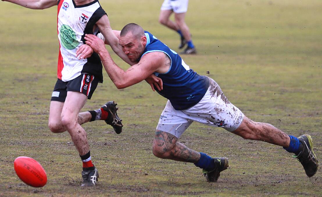 SHATTERED: Barellan coach Alex Lawder in action against North Wagga three weeks ago. Picture: Les Smith