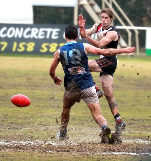 LIKE A DUCK TO WATER: Corey Watt in action at North Wagga against Barellan. The Saints' longest serving current player has been in fine form this year. Picture: Les Smith